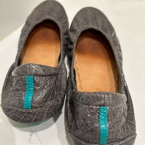 Tieks Gray Flats with Teal Detail